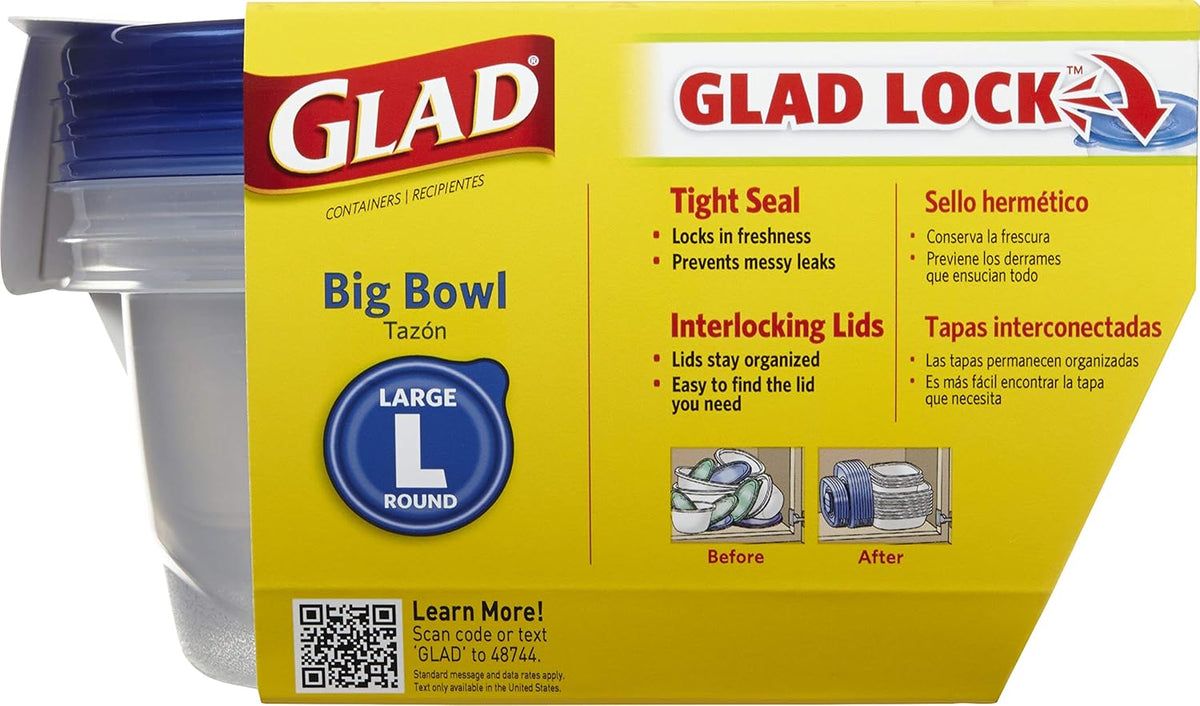 Glad Food Storage Containers - Big Bowl Container - 48 Ounce - 3 Containers