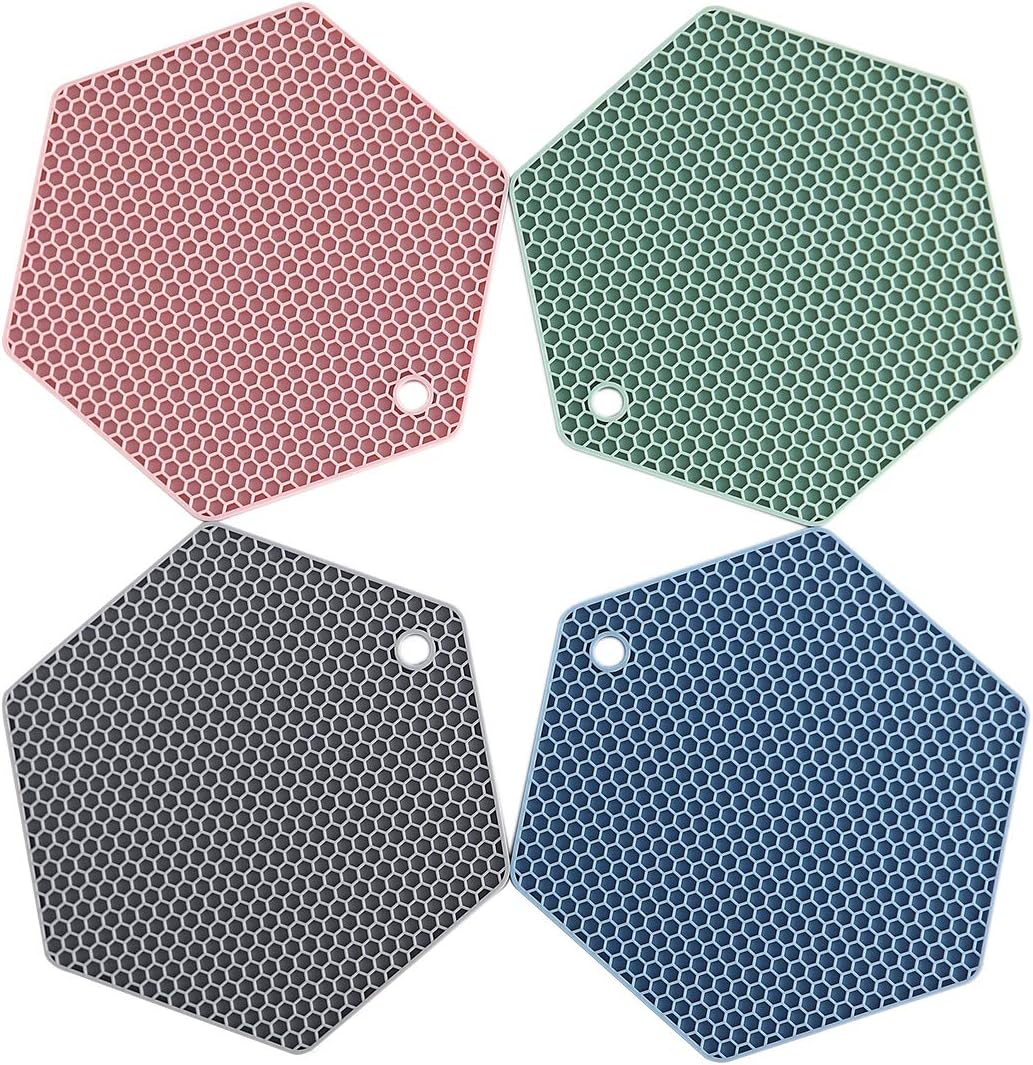 4 Packed Colorful Silicone Trivet Mats - DIY Different Size Dish Drying Mat, Hot Pot Holder for Pots & Pans, Non-Slip & Heat Resistant Kitchen Hot Pads for Countertops & Table, Assorted 4 Colors
