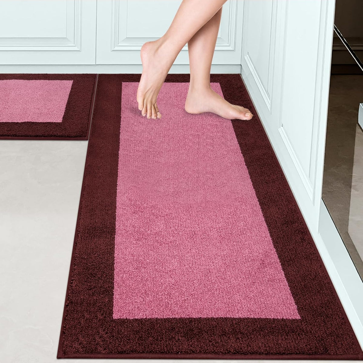 Machine Washable Runner Rugs Set of 2, (24" x 36"+ 24" x 60"), Non Slip Kitchen Mats for Floor, Absorbent Entryway Rug for Kitchen, Bedroom, Hallway, Bathroom, Door (Roll Packing)