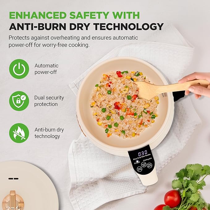 NutriChef 1.6 QT Portable Electric Rice Cooker & Lunch Maker | Multi-Functional & Non-Stick Ceramic Coating | Digital Control Panel | 6 Cook Functions: Rice, Soup, Stew, Porridge & More | White