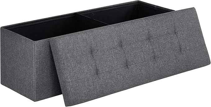 SONGMICS MAZIE Collection - 43 Inches Folding Storage Ottoman Bench, Ottoman Foot Rest, End of Bed Bench, Storage Chest, Load 660 lb, for Living Room, Bedroom, Entryway, Dark Gray ULSF77K