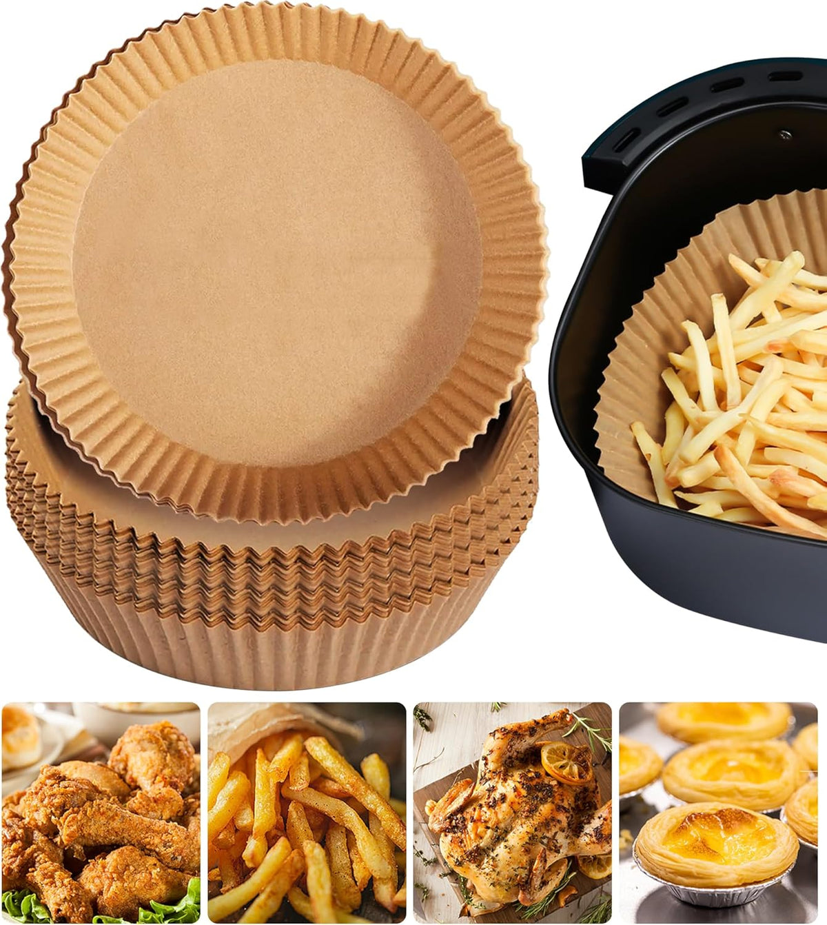 Air Fryer Disposable Paper Liners for Ninja AF161 AF150AMZ, 125 Pcs Round Parchment Cooking Liner for Airfryer, Microwave Oven, Frying Pan, 8 Inch Fryers Filters Sheets for 5 6 7 8 Qt Baking Basket