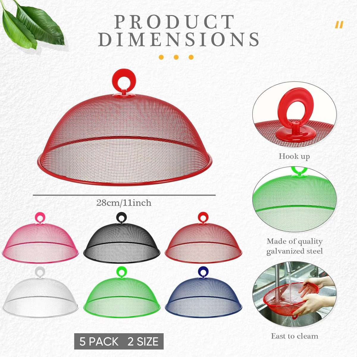 Gerrii 6 Pcs Metal Mesh Food Cover Outdoor Mesh Food Tents Dome Screen Plate Covers for Dinner Plates Reusable Fruit Fly Nets Picnic Food Umbrella for Table, BBQ, Camping, Party (Multicolor,11 Inch)