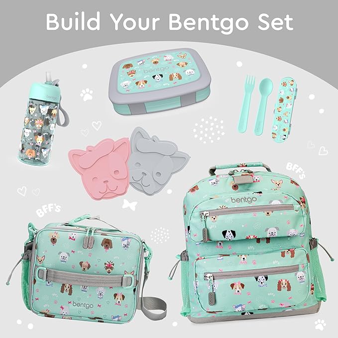 Bentgo Kids Prints Leak-Proof, 5-Compartment Bento-Style Kids Lunch Box - Ideal Portion Sizes for Ages 3-7, Durable, Drop-Proof, Dishwasher Safe, & PFAS & BPA-Free Materials (Puppy Love)