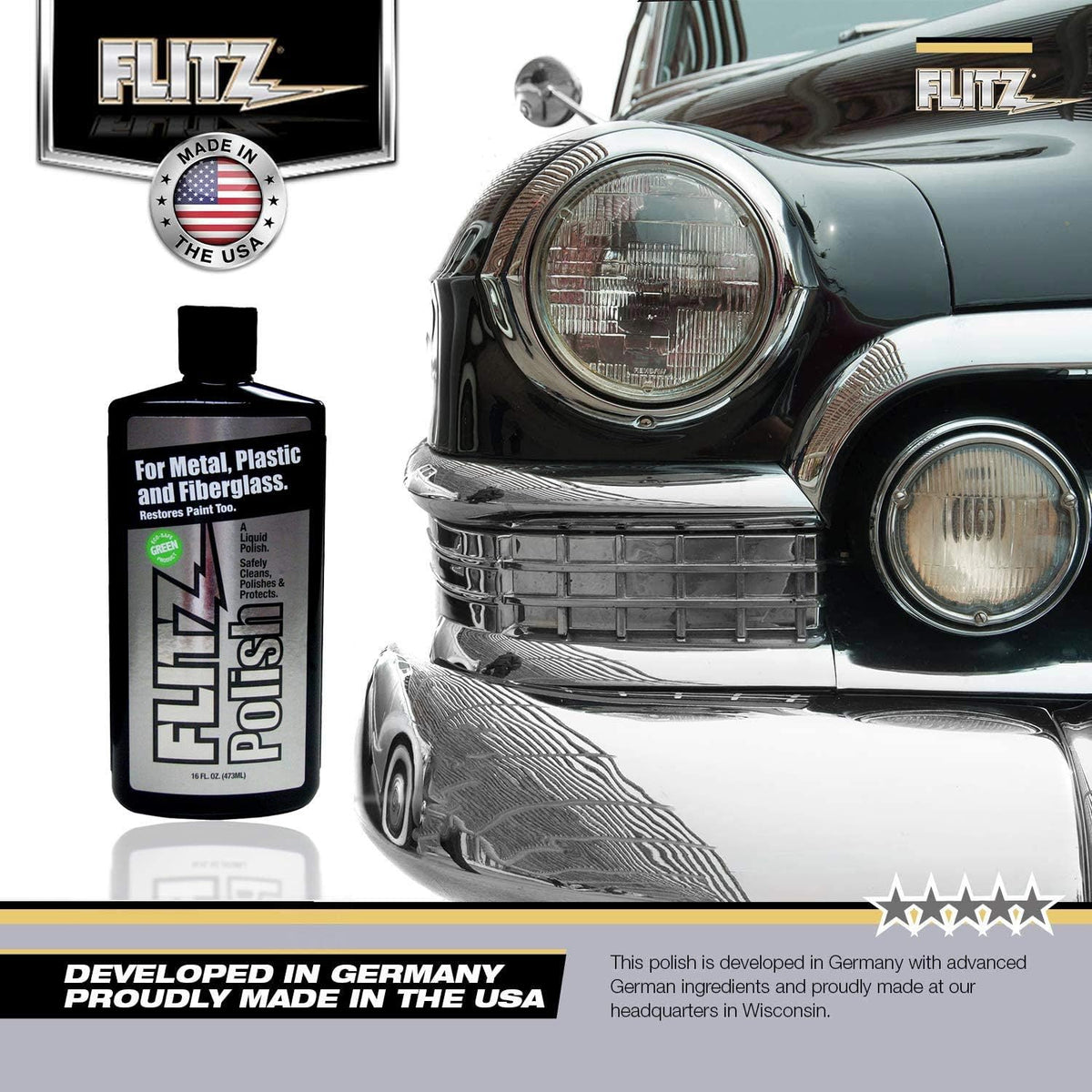 Flitz Multi Purpose Metal Polish Liquid - 16oz Bottle of USA-Made Tarnish Remover - For Aluminum, Chrome, Brass, Nickel, Silver - Non-Abrasive Metal Cleaner and Polish, Restorer (1 Pack)