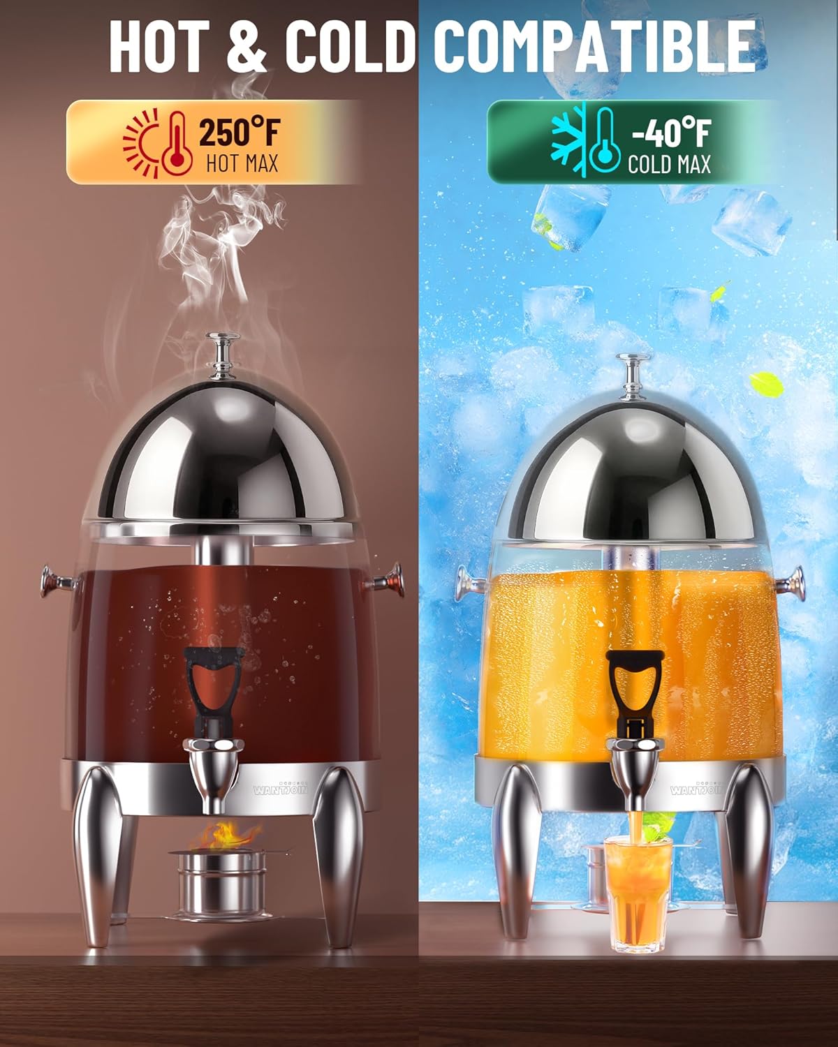WantJoin Beverage Dispenser With Stand - 3.2 Gallon Drink Dispenser With Ice Core & Fuel Holder, Leakproof Spigot, Visible Container, Drink Dispenser For Cold & Hot Drink Parties Gathering Cafeteria