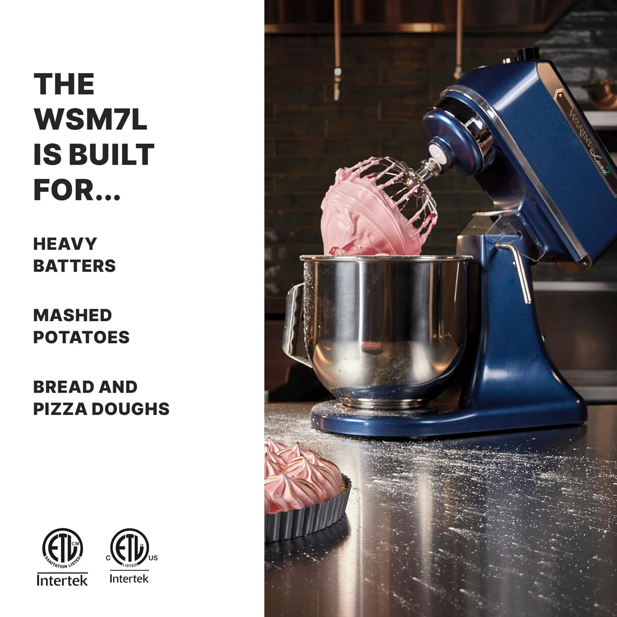Waring Commercial Planetary 7 Quart Large Stand Mixer | Tilt Head | Countertop Chef Professional Restaurant Industrial Grade | Stainless Steel Bowl | Bakery Bread Dough | WSM7L | 1/2 HP 120V, Blue