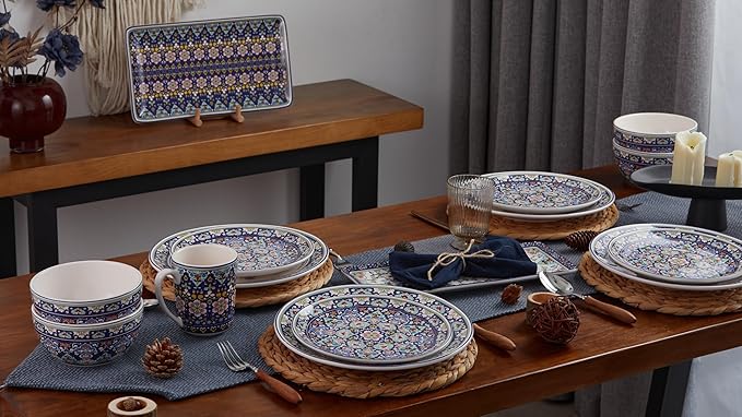 Bico Mandala Kaleidoscope Dinner Plates Set of 4, 11 Inch Large Ceramic Plates for Pasta, Steak, Stylish Serving Dishes, Microwave and Dishwasher Safe, Gift for Housewarming and Thanksgiving
