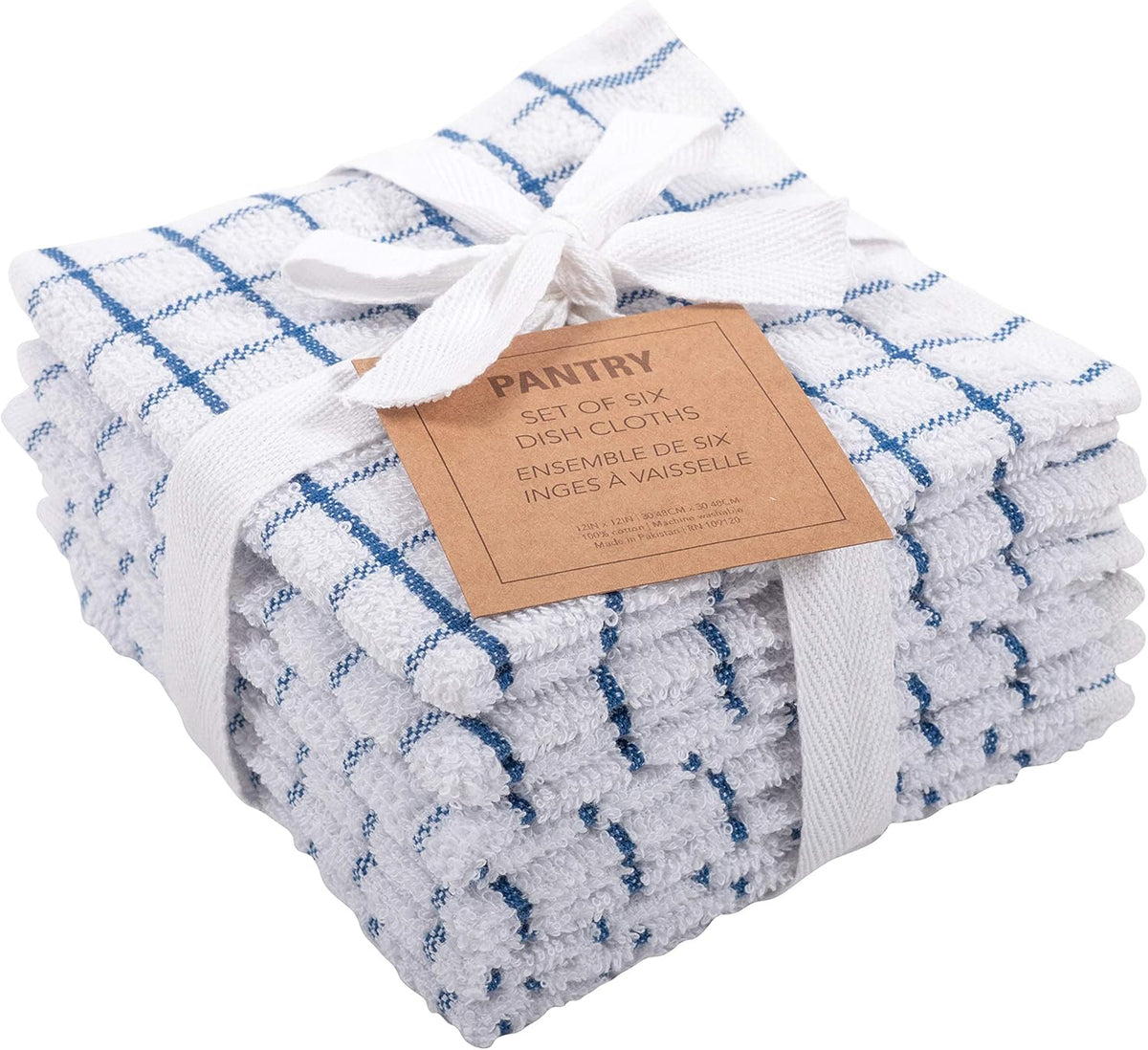 KAF Home Pantry 100% Cotton Checkered Grid Dish Cloths | Set of 6, 12 x 12 Inches | Absorbent and Machine Washable | Perfect for Cleaning Counters, and Any Household Spills - Blue