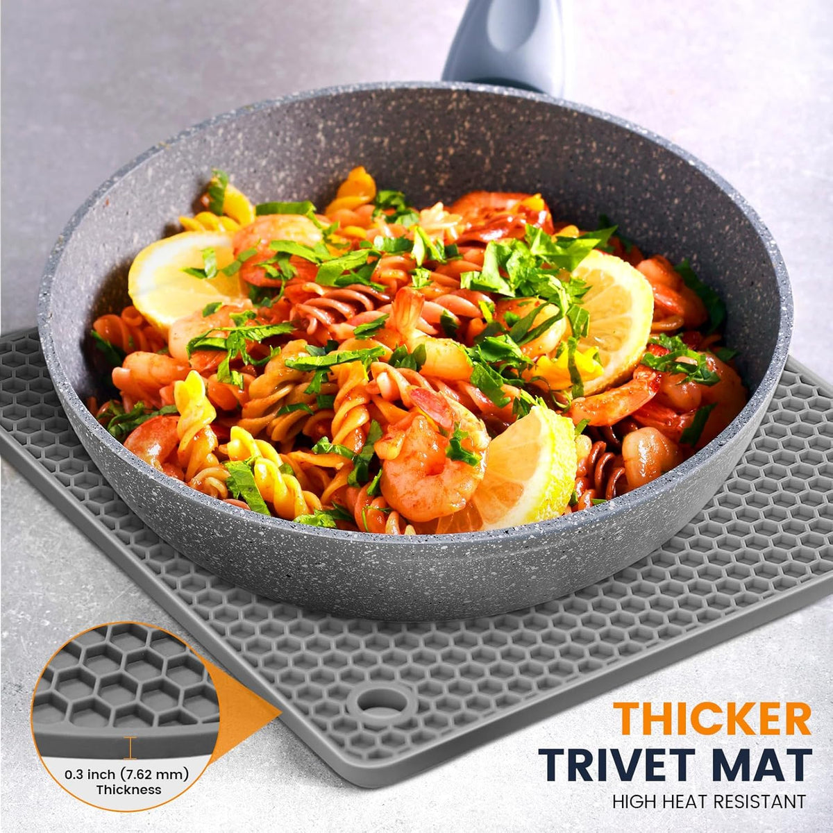 Silicone Trivet Mats 4 Heat Resistant Pot Holders Multipurpose Non-Slip Hot Pads for Kitchen Potholders, Drying mat, Jar Opener, Spoon Holder, Coaster.(Dark Grey)