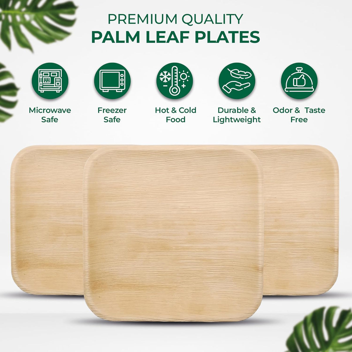 Palm Leaf Disposable Plates - Bamboo Plates Disposable 7" &10" Inch Square (25pc 7" & 25pc 10") - 100% Compostable & Biodegradable Plates - Heavy-Duty, Party Dinnerware Set - Microwave & Oven