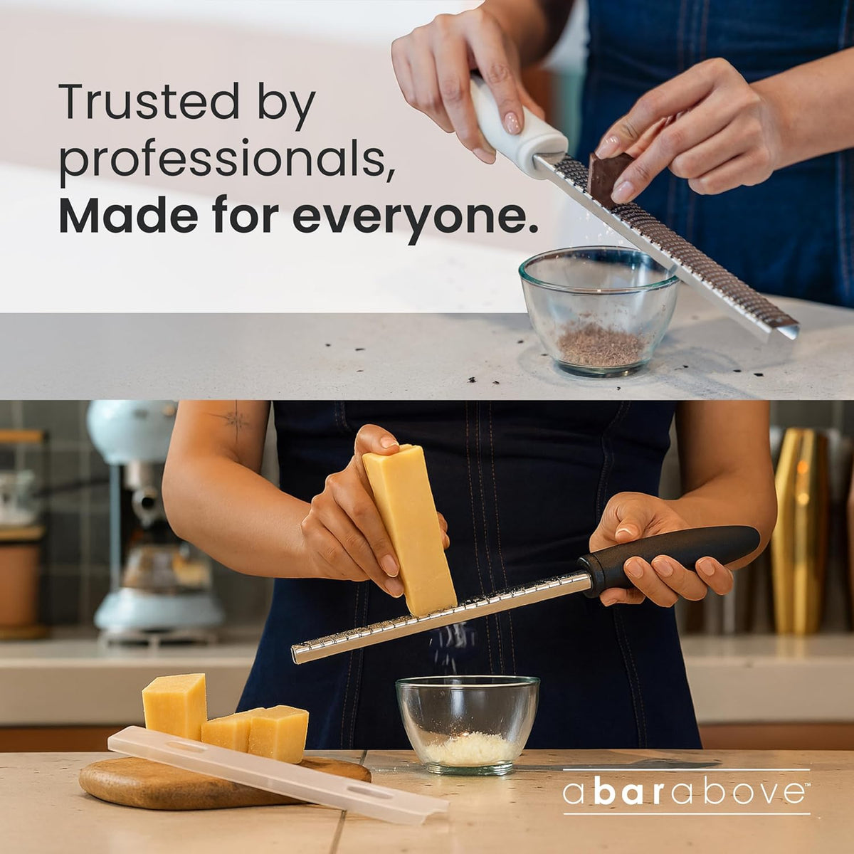 Cheese Grater & Lemon Zester A Bar Above 12” Chef-Grade Stainless Steel Rasp, Sharp Citrus Zester for Lemon, Lime, Ginger, Garlic, Parmesan & Hard Cheese, Professional Kitchen & Cocktail Garnish Tool