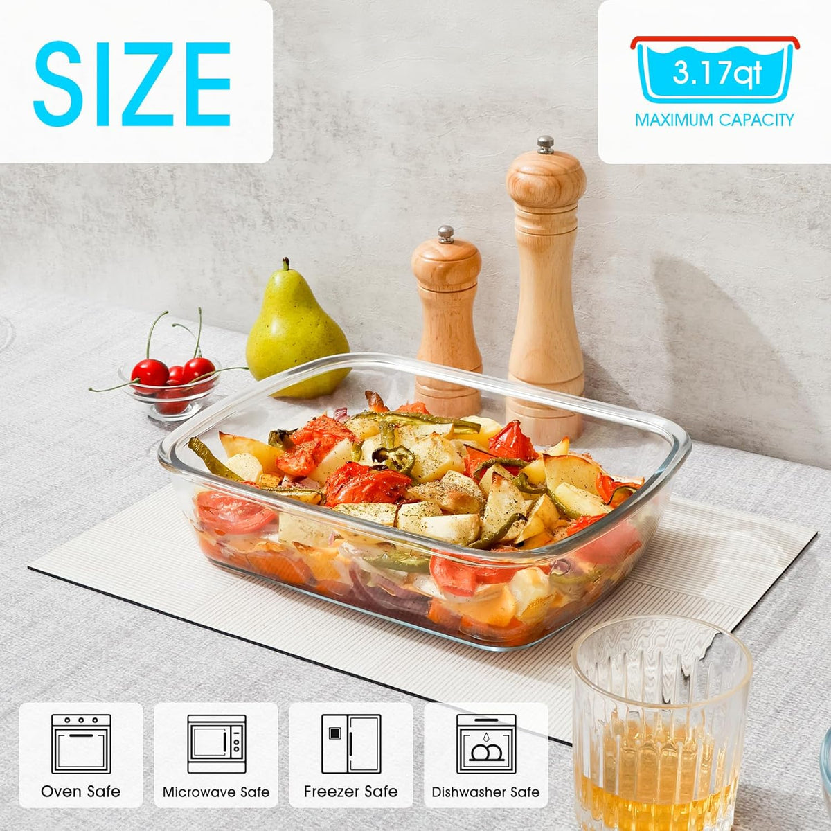 NUTRIUPS 9x11-Inch, 3 QT Rectangle Glass Baking Dish with Lid, Deep Glass Pan for Cooking, Oven Dishwasher and Microwave Safe