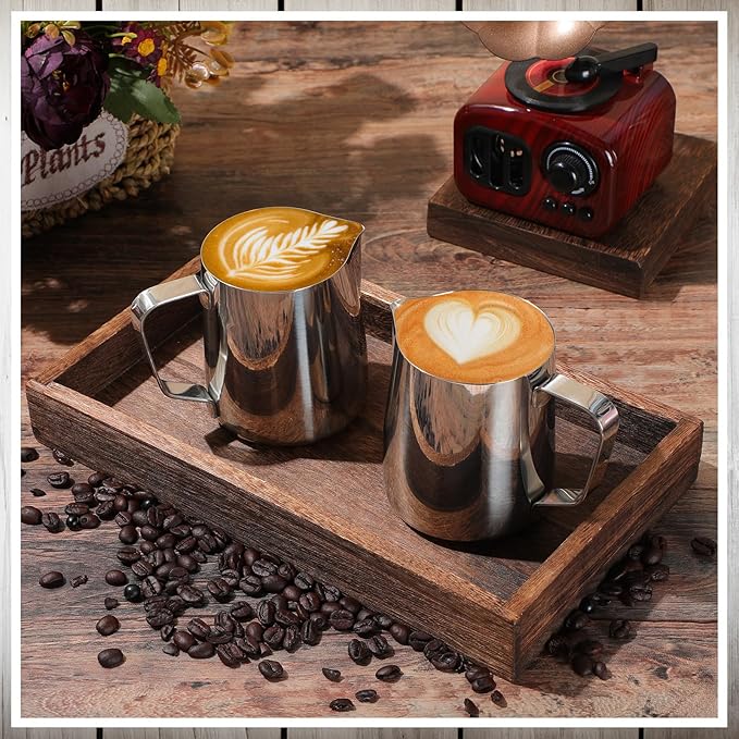 Dandat 8 Pcs Milk Frothing Pitcher Espresso Steaming Pitchers 12 Oz Stainless Steel Milk Steamer Cup Frother Jug for Espresso, Latte Art, Chai Cappuccino Hot Chocolate