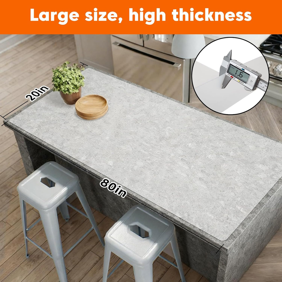 Extra Large Silicone Mat for Kitchen Counter, Heat Resistant Mats for Countertop, Bar mat, Skin-Friendly Surface Countertop Protector, Pet Feeding Pad, Freely Cuttable (Translucent, 20"x80"x1.6 mm)