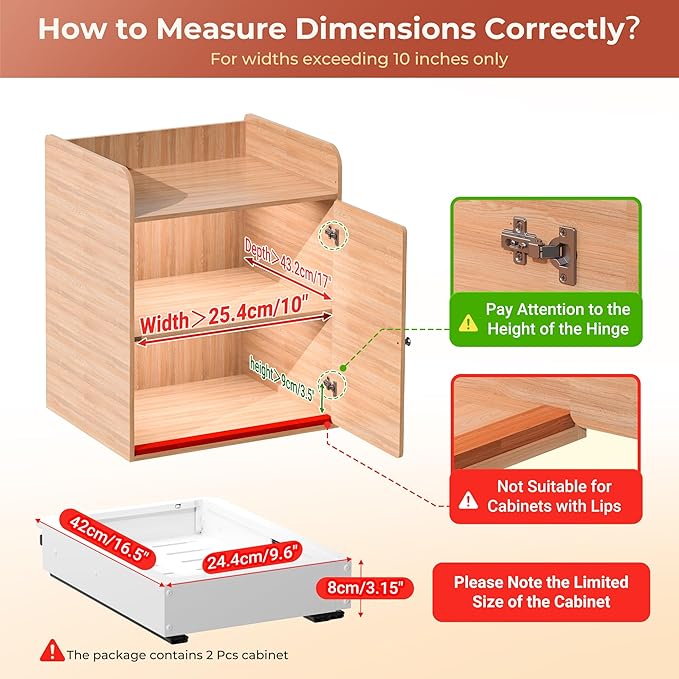 Pull Out Cabinet Organizer, 2 Pack Slide Out Drawer Expandable Width (10"-16") and Depth (17"-25") With 3 Slides, Fixed with Adhesive Film or Nail for Cabinets in Kitchen, Pantry or Bathroom