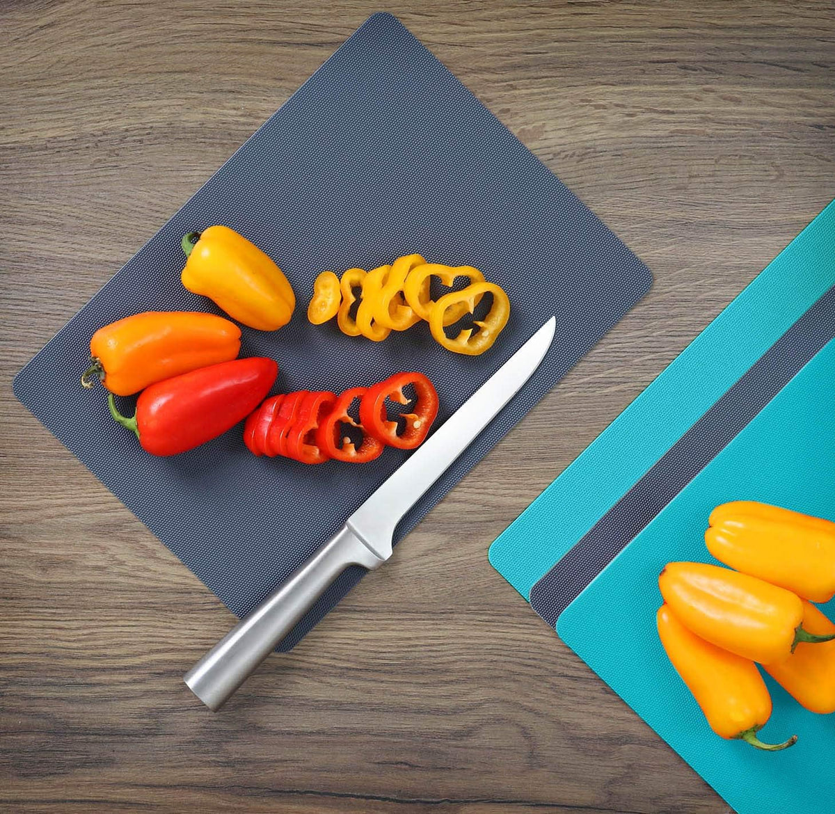 Dexas Heavy Duty Cutting Board Grippmat, Flexible Cutting Boards for Kitchen, Set of 4, Non Slip Plastic Board Cutting Mat 8 by 11 inches, Gray and Turquoise Set Kitchen Gadgets