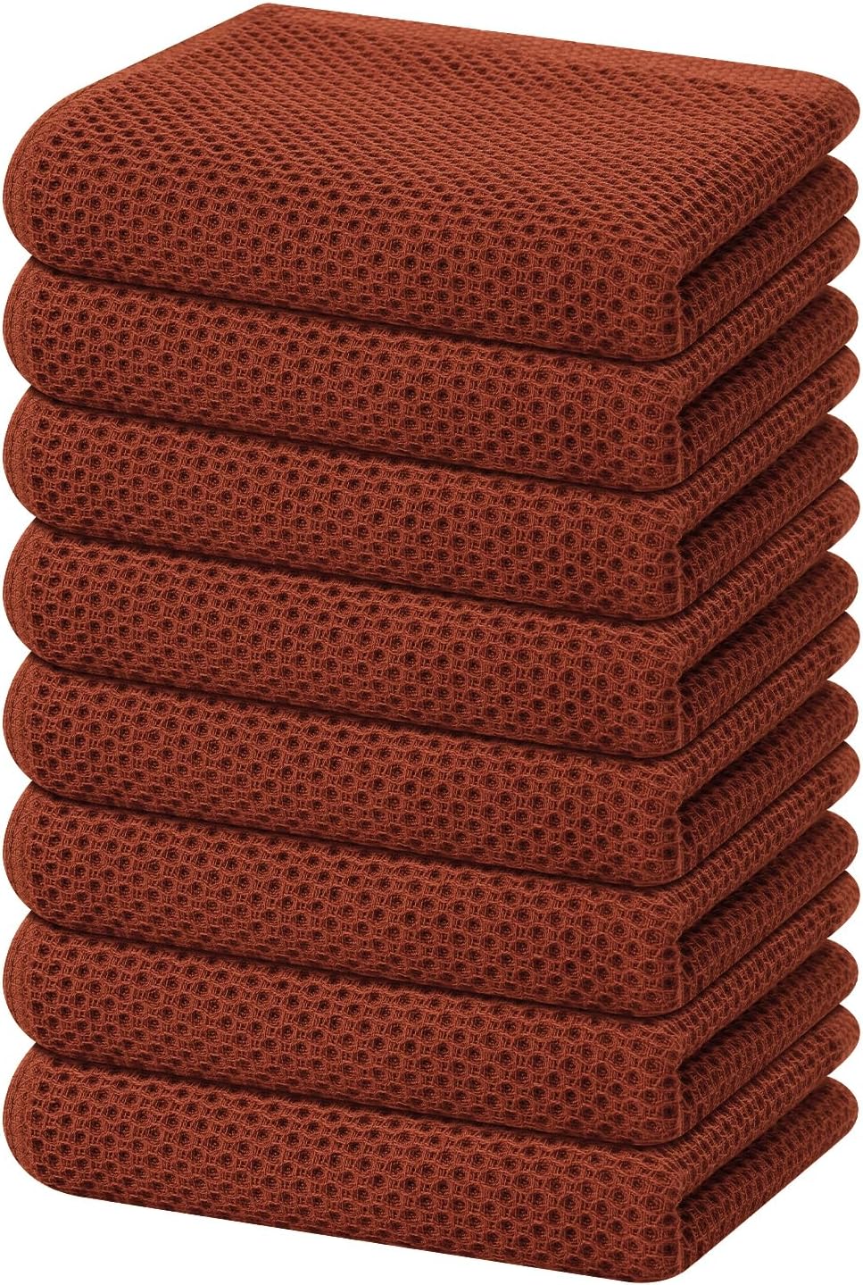 Homaxy 100% Cotton Waffle Weave Kitchen Dish Towels, Ultra Soft Absorbent Quick Drying Cleaning Towel, 13 x 28 Inches, 8-Pack, Rust