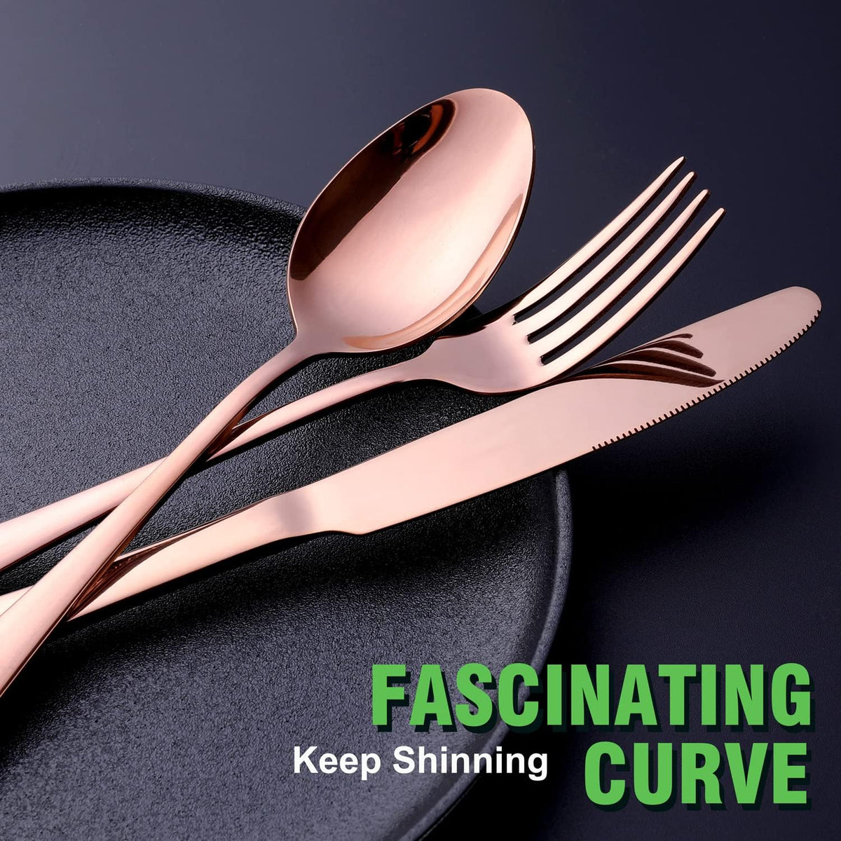 Copper/Rose Gold Silverware Set, OGORI 24-Piece Stainless Steel Flatware Set, Service of 6