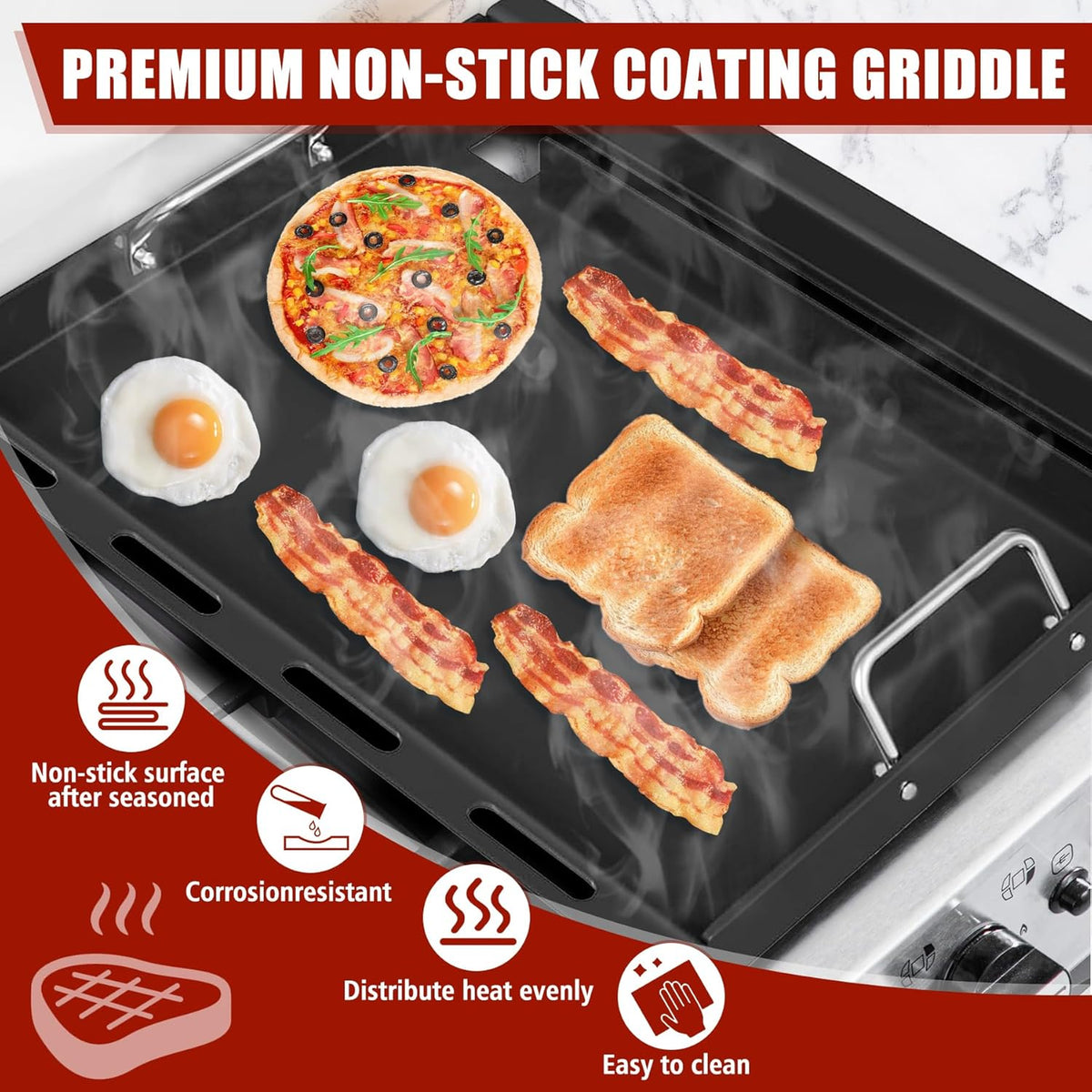 KEESHA 6787 Flat Top Griddle Insert for Weber Spirit I & II 300 Series, Universal Nonstick Griddle Replacement Parts for Broil King, Huntington and Sterling 3-Burner Gas Grill with Mini Oven Mitt