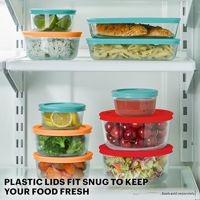 Pyrex Simply Store (5-Pack) Large Glass Food Storage Containers Set, (3, 6 & 11 Cup) Meal Prep Containers With BPA-Free Lids, Dishwasher & Microwave Safe