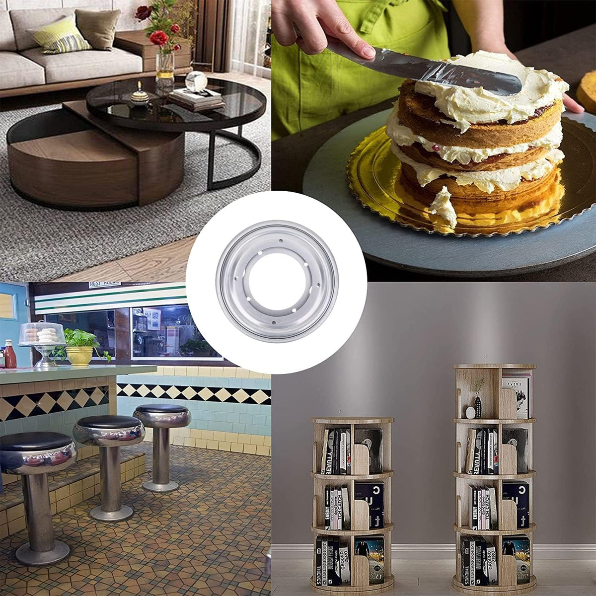 4Pack 5.5" Lazy Susan Hardware 5/16" Thick Round Rotating Bearing Plate, Silver Swivel Plate Base 300lbs Capacity Lazy Susan Turntable Bearing Base for Rotating Table, Serving Tray, Kitchen