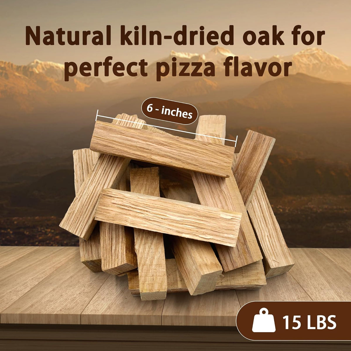 Pizza Oven & Cooking Wood – Mini Kiln-Dried Oak, 6-Inch Logs, 15lb Box – Bark-Free Firewood for Ooni, Gozney, Solo Stove & More – High Heat, Long-Lasting Burn for Grilling, BBQ & Smoking