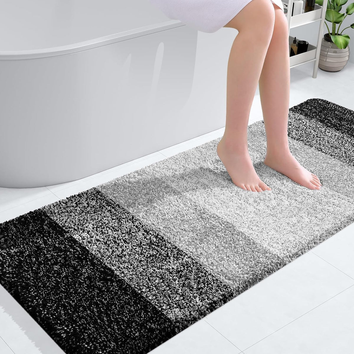 OLANLY Bathroom Runner Rugs 54x24, Extra Soft Absorbent Microfiber Bath Rugs, Rubber Backing, Quick Dry, Machine Washable Bath Mats for Bathroom Floor, Tub and Shower, Home Decor Accessories, Black