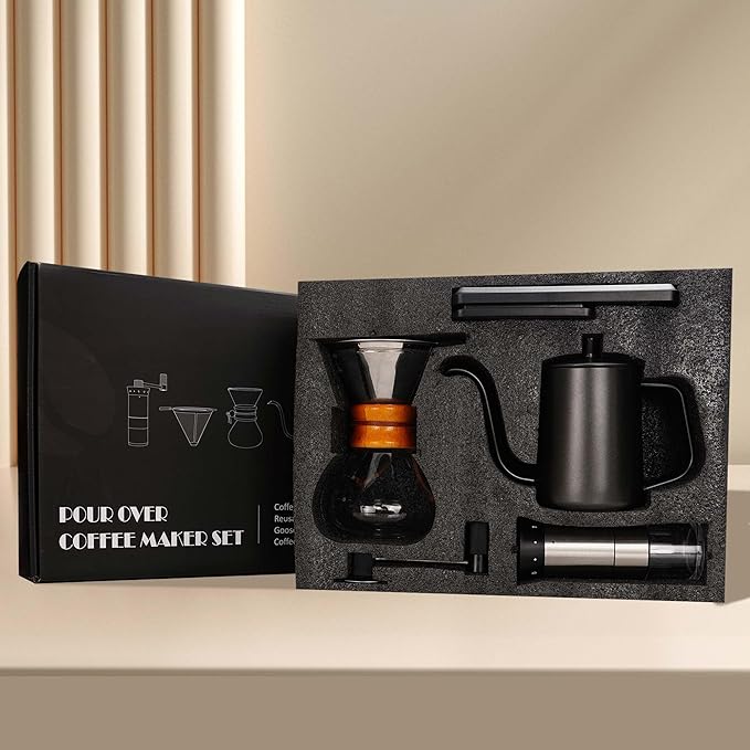 SuperCook Pour Over Coffee Kit, Coffee Maker Set, All in One Hand Drip Coffee Set, Coffee Grinder Manual Set, Ideal for Anniversary Birthday Gift