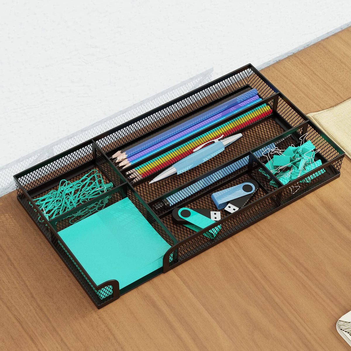 Desk Drawer Organizer, Metal Mesh Dividers Organizer (Blak-2P, Small)