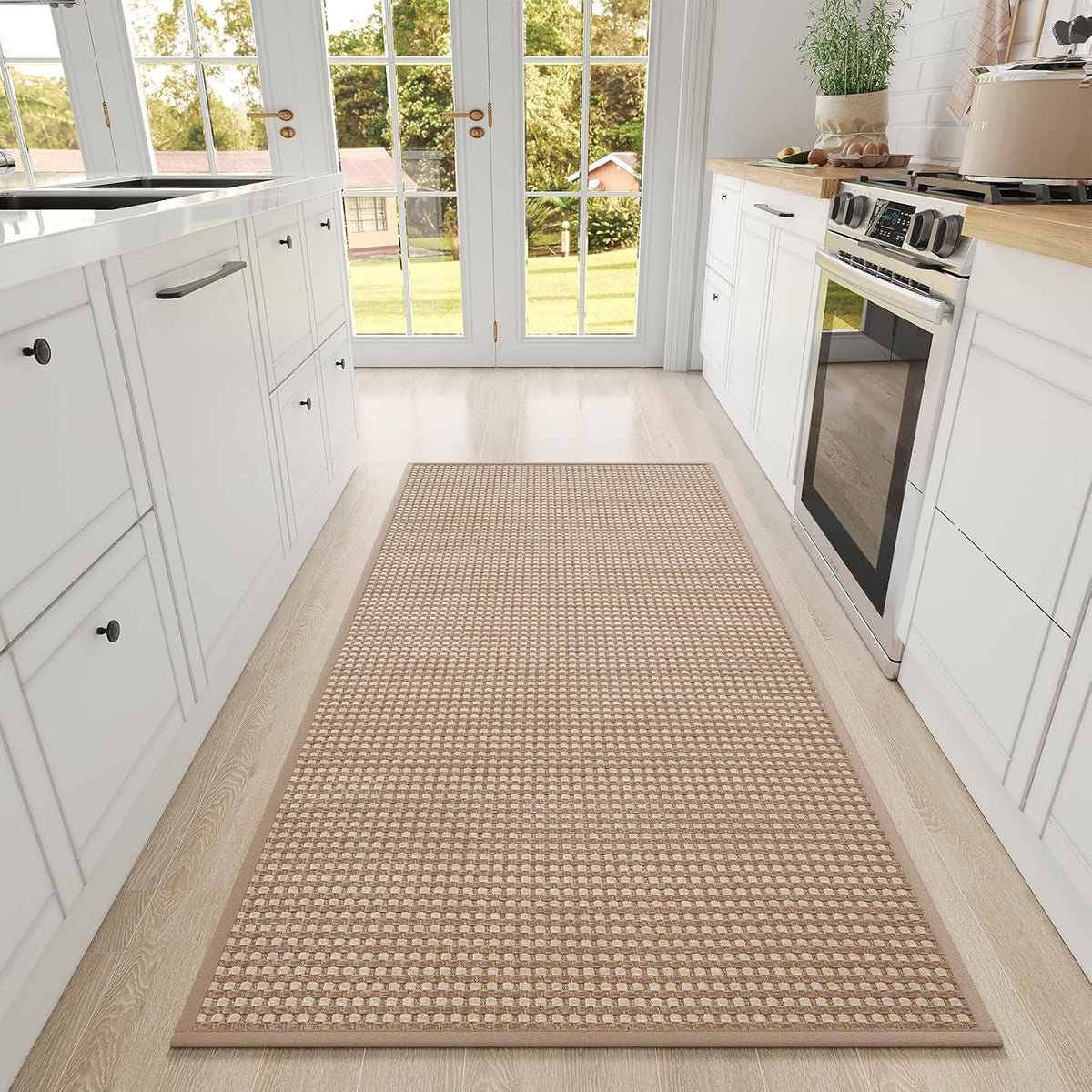 Large Kitchen Runner Rugs Long Kitchen Mat Non Slip Washable, Super Absorbent Soft Chenille Braided Kitchen Mats for Floor, Rubber Backing Kitchen Sink Standing Mat, Easy Clean, Brown 36"x71"