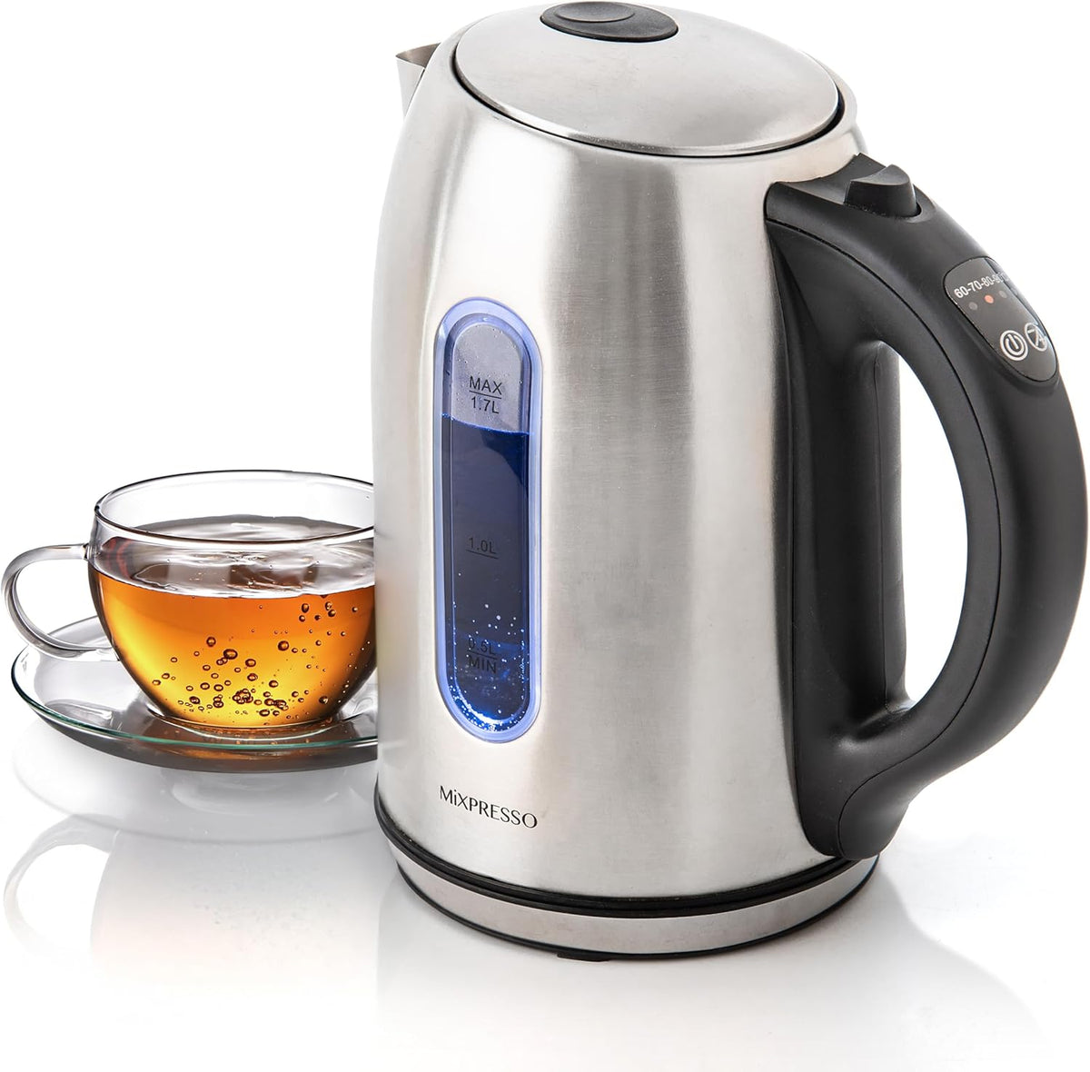 Mixpresso Stainless Steel Electric Kettle, Cordless 1.7L Electric Kettle Temperature Control,1500W Electric Tea Kettle with Viewing Window 2 Hr Keep Warm, Water Boiler with Auto-Off, Boil-Dry System