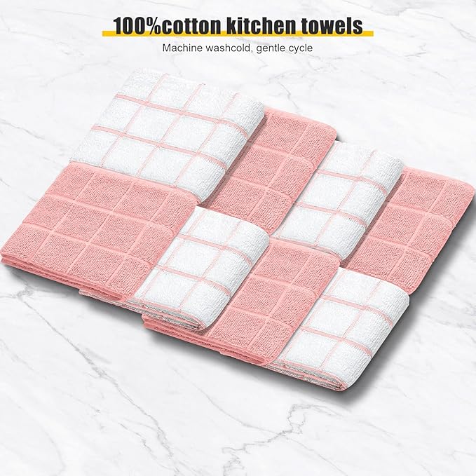 Oven Mitts Kitchen Towels Dishcloths with Pot Holders Sets 12PCS, Dish Towels Sets, Oven Gloves Pot Pads Heat Resistant 500 Degrees with Non-Slip Silicone Surface for Cooking Baking Grilling-Pink