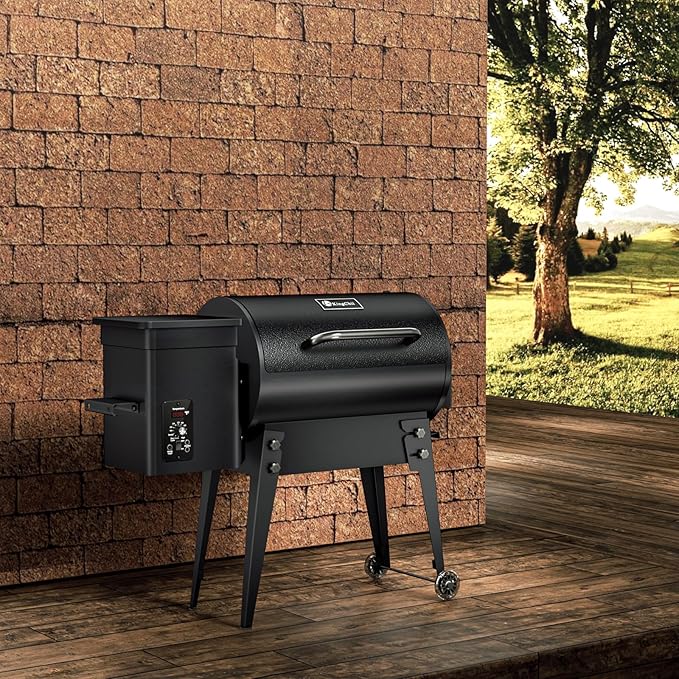 KingChii Portable Electric Wood Pellet Grill & Smoker with Foldable Legs, 456 SQ.IN Grill Capacity, 18LB Hopper, with PID Temperature Control (180-425°F) for Backyard Camping Bake and Roast