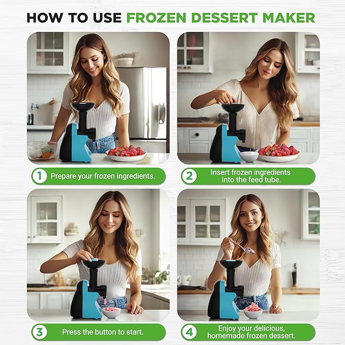 NutriChef Electric Frozen Fruit Dessert Maker - Fruit Sorbet Machine - Make Ice Cream, Dessert, Gelato, Smoothies, Slushies & Frozen Yogurt - Includes Food Plunger & Recipe Book - Blue