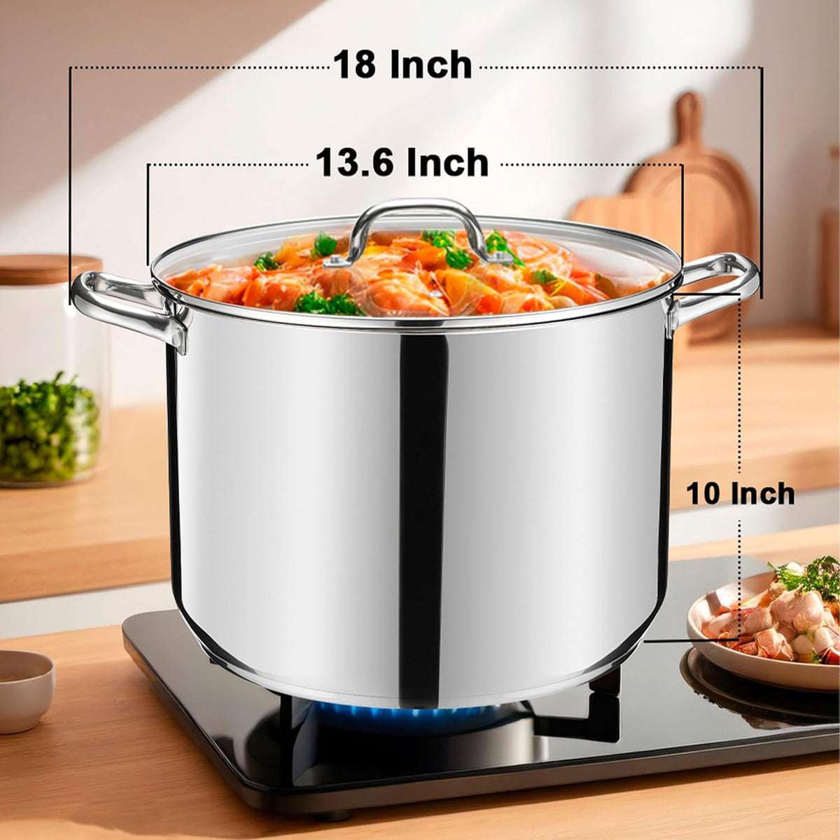 Stainless Steel Large Stock Pot, LIANYU 24 QT Heavy Duty Stockpot with Glass Lid, Deep Classic Soup Pot for Cooking Stewing Simmering, Thick Tri-ply Base & Stay-Cool Handle, Dishwasher Safe Cookware