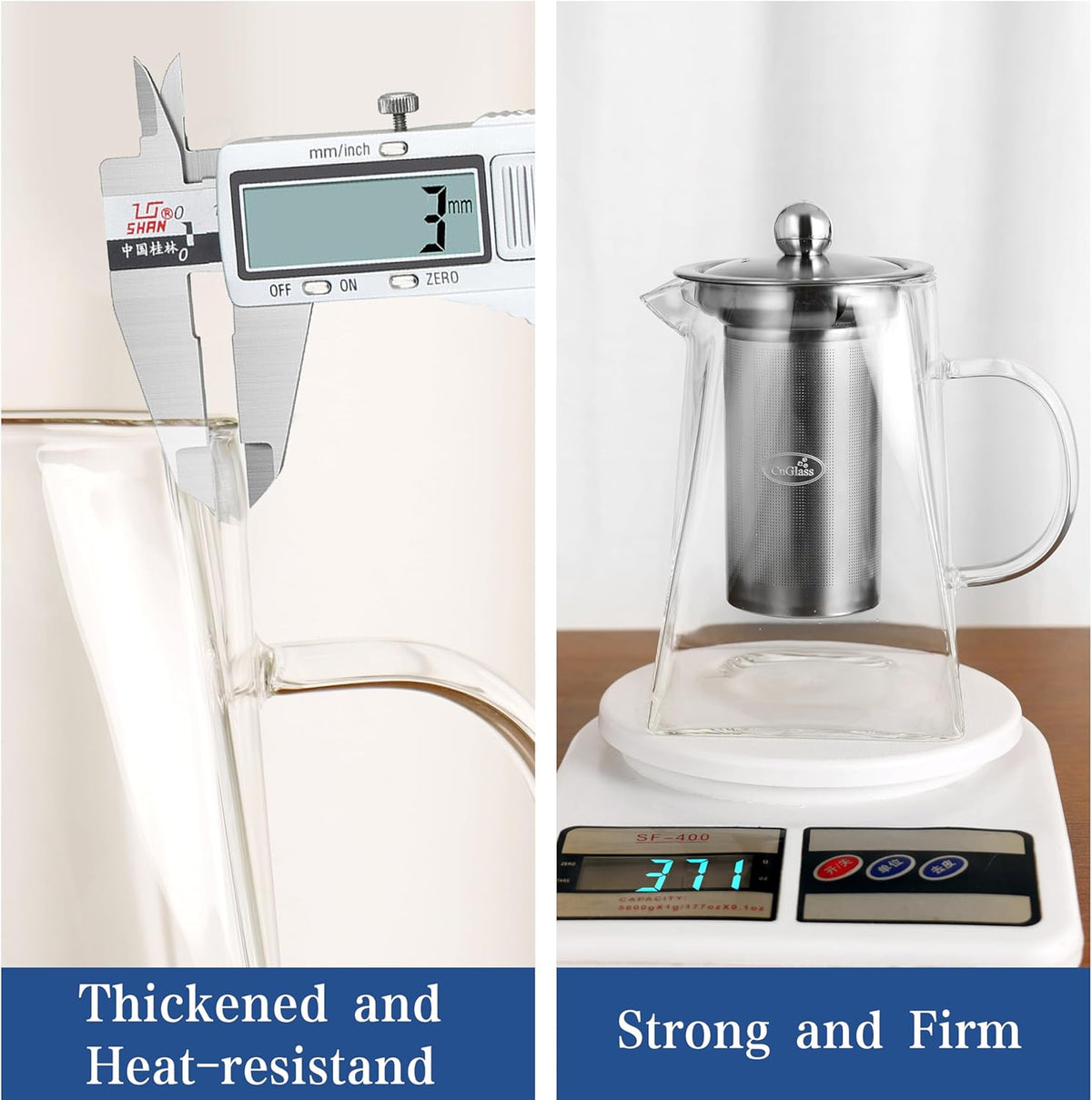 CNGLASS Glass Teapot with Infuser,31oz Clear Glass Tea Kettle with Removable Stainless Steel Strainer,Stovetop Safe Glass Teapot for Blooming and Loose Leaf Tea…