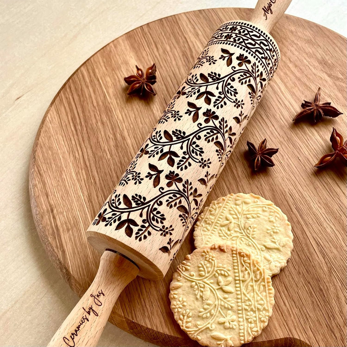 Embossing Rolling Pin Designed in Cooperation between Algiscrafts and Pottery by Jas FLORAL VINE for Ceramic and Cookies