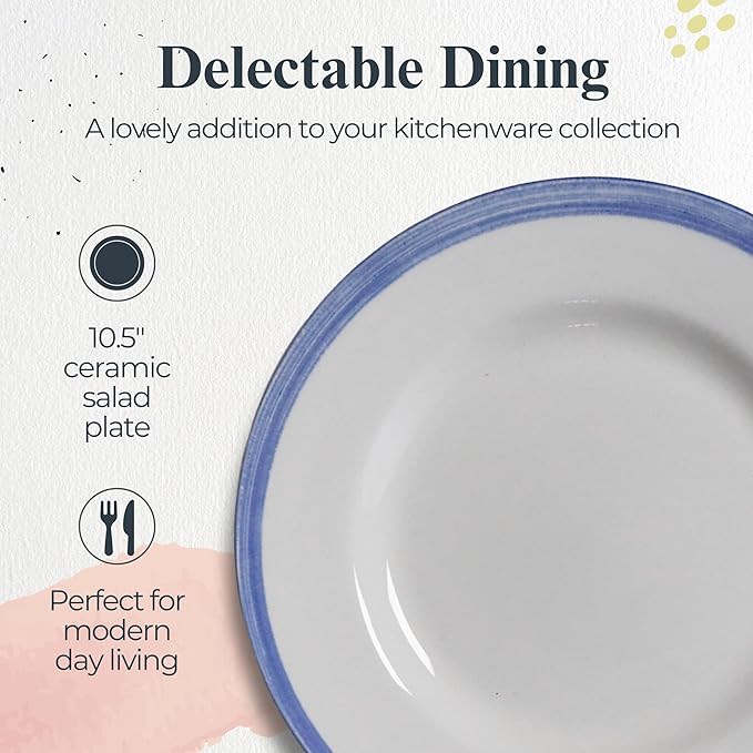Portmeirion Potter's Brushstroke Dinner Plate (Set of 4) - 10.5" Earthenware Plates with Classic Brushstroke Rim - Microwave, Dishwasher, Freezer, Oven Safe - Ideal Modern Dinnerware Set (Blue)