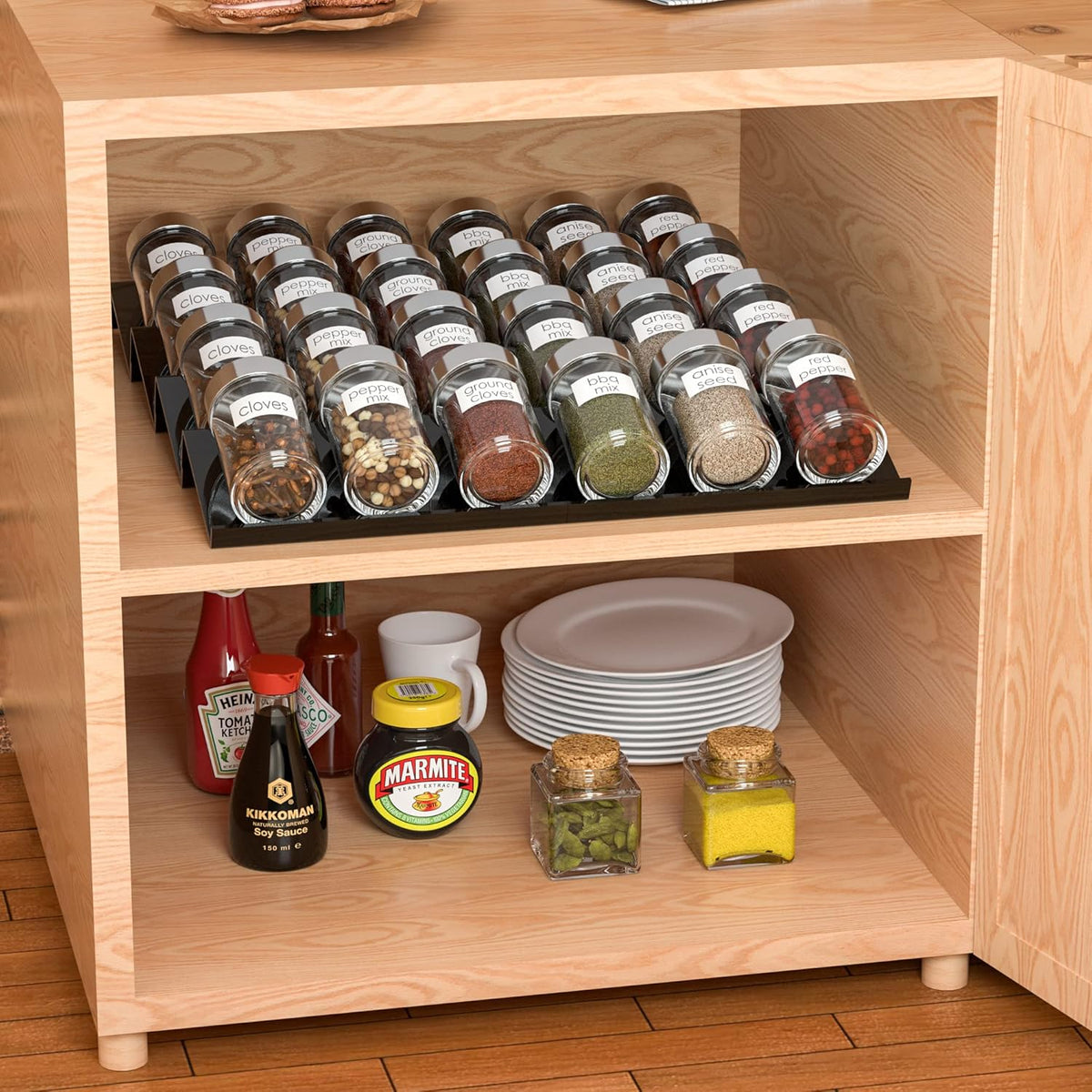 Adjustable Acrylic Spice Drawer Organizer Rack, Spice Drawer Organizer Shelf Expandable From 8 Inch to 16 Inch, Acrylic Drawer Organizer for Seasoning Jars