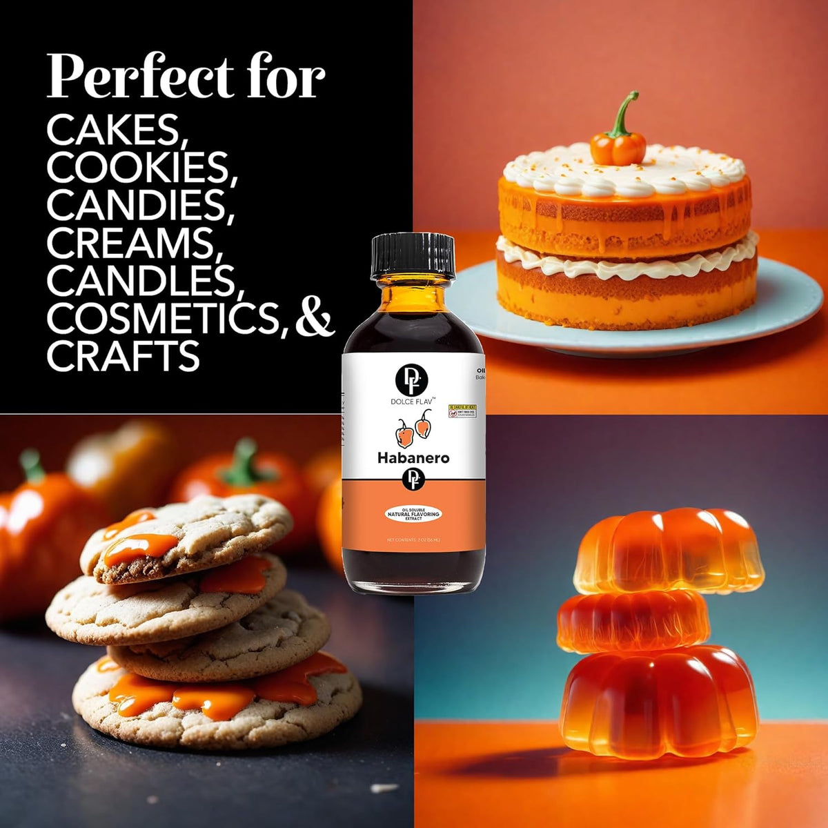 Dolce Flav Natural Habanero Extract (Oil-Soluble) 2 oz – Kosher, Sugar-Free, Concentrated Spicy Habanero Flavoring for Savory Dishes, Sauces & Confections, Includes Measured Dropper