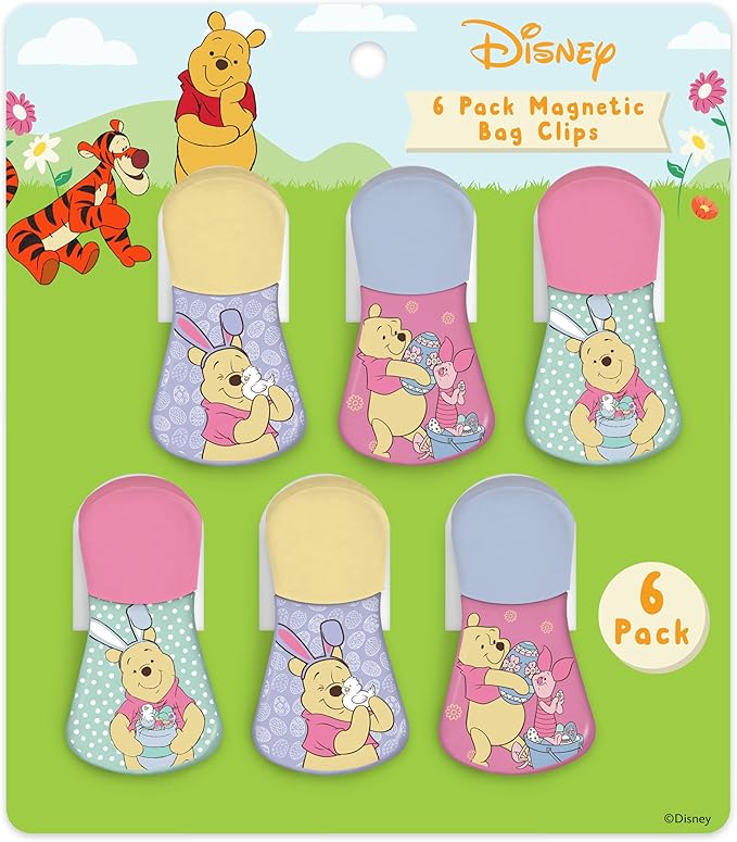 Disney Magnetic Chip Clips – Set of 6 Bag Clips for Food Storage - Mickey, Minnie, Lilo & Stitch, Winnie The Pooh – Durable Airtight Bag Chip Clips for Pantry & Fridge Use