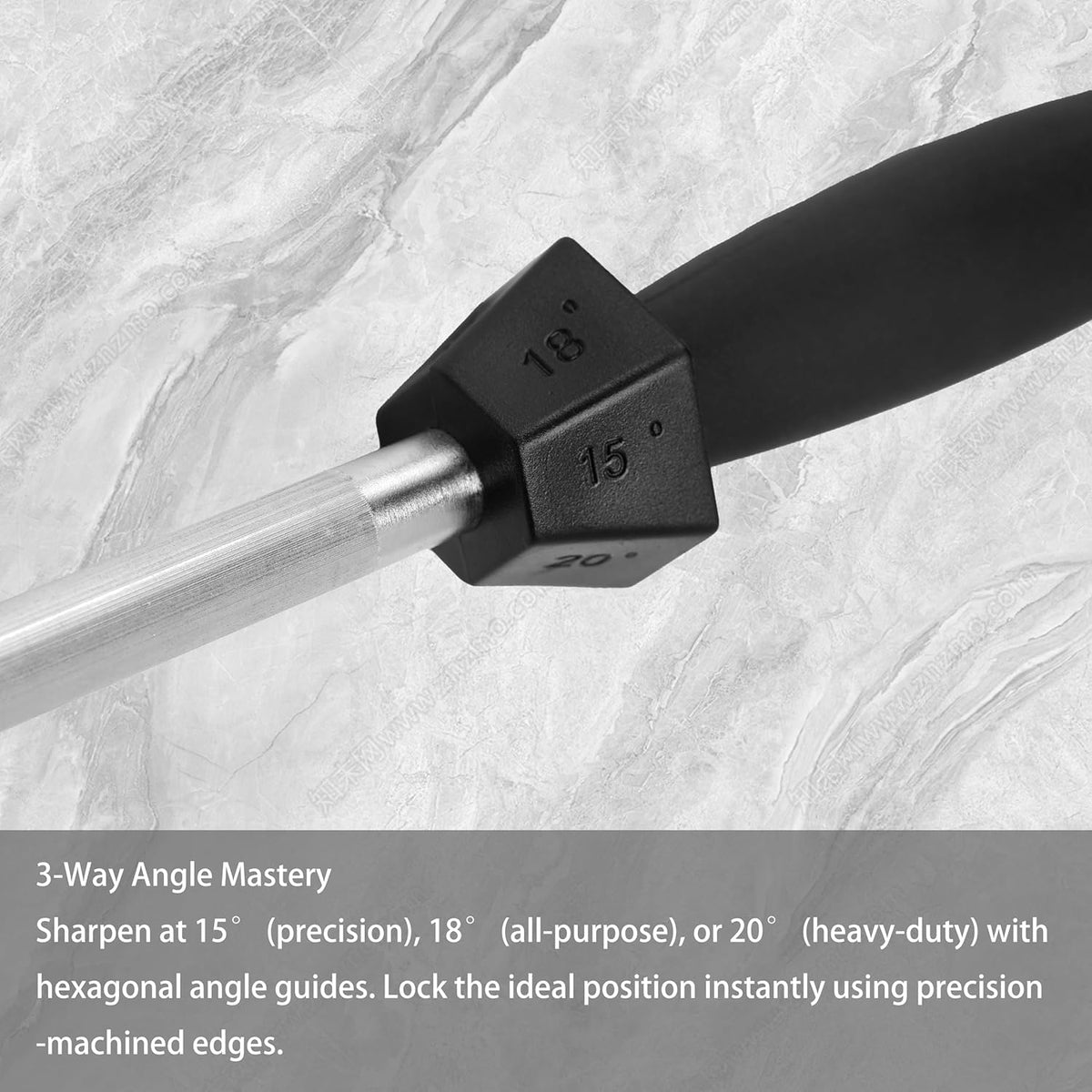 Knife Sharpener Knife Sharpening Rod Honing Steel with 15°-18°-20°Angle Guides Professional Carbon Steel with Black Rubber Grip for Kitchen Chef House Gift 10''