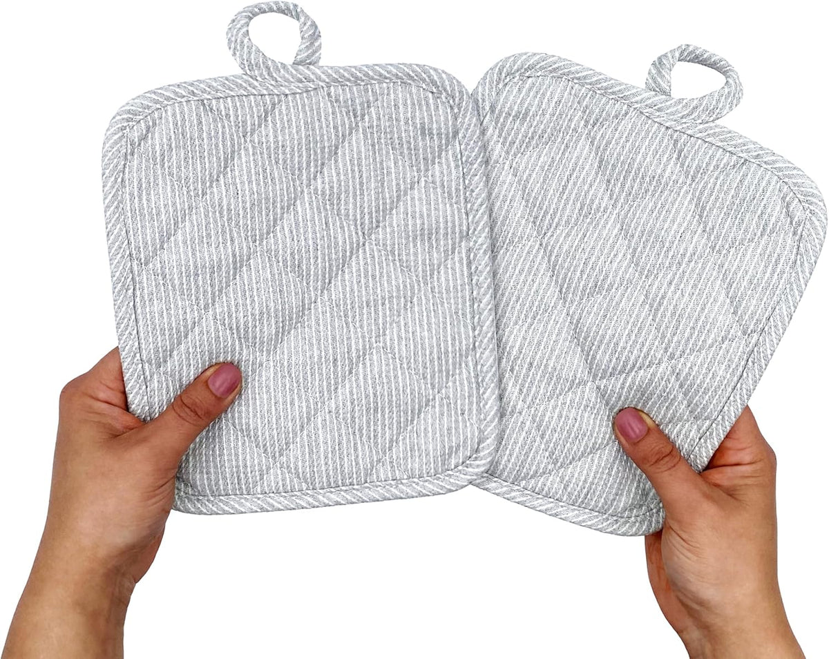 American Linen Pot Holders, Hot Pads, Table Pads for Kitchen and Dining Table, Non Slip Heat Resistant Hot Pot Holder (Grey, 4 Pack)