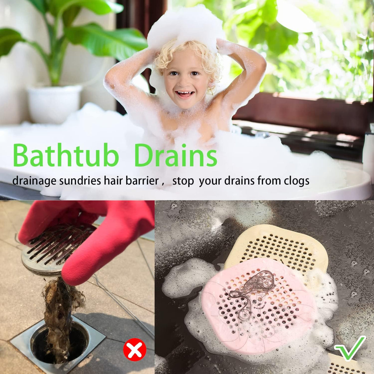 Drain Cover Hair Catcher Drain Plug Hair Stopper Drain Protector for Shower Bathroom Accessories Bathtub Deep Light Blue 2 Pack