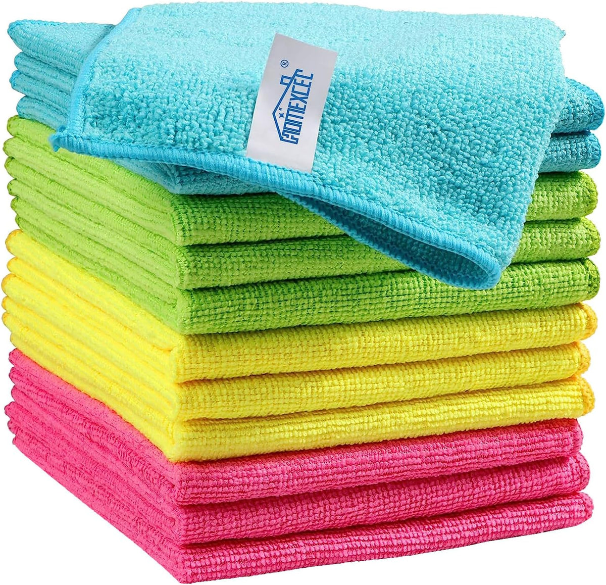 HOMEXCEL Microfiber Cleaning Cloth,12 Pack Cleaning Rags, Cleaning Towels with 4 Color Assorted, 11.5"X11.5"(Green/Blue/Yellow/Pink)