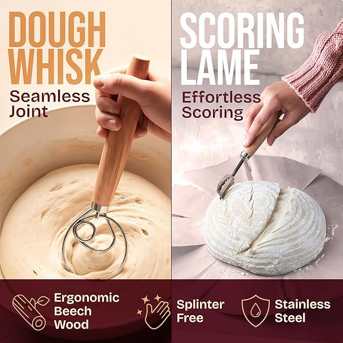 Superbaking Banneton Bread Proofing Basket, Sourdough Bread Baking Supplies, Round 9 Inch Sourdough Starter Kit, Proofing Basket for Baking, Bread Making Supplies Tools, Banneton Basket Gift Set