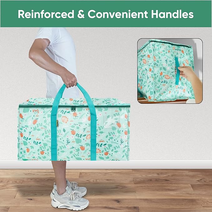 BALEINE 4-Pack Oversized Moving Bags with Reinforced Handles, Heavy-Duty Storage Tote for Clothes, Moving Supplies (Spring Stroll, 4-Pack)