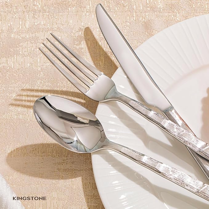 KINGSTONE Silverware Set, 30-Piece 18/10 Stainless Steel Brushed Handle Flatware Cutlery Set, for Kitchen, Home, Party, Wedding Gift, Rust Resistant and Dishwasher Safe