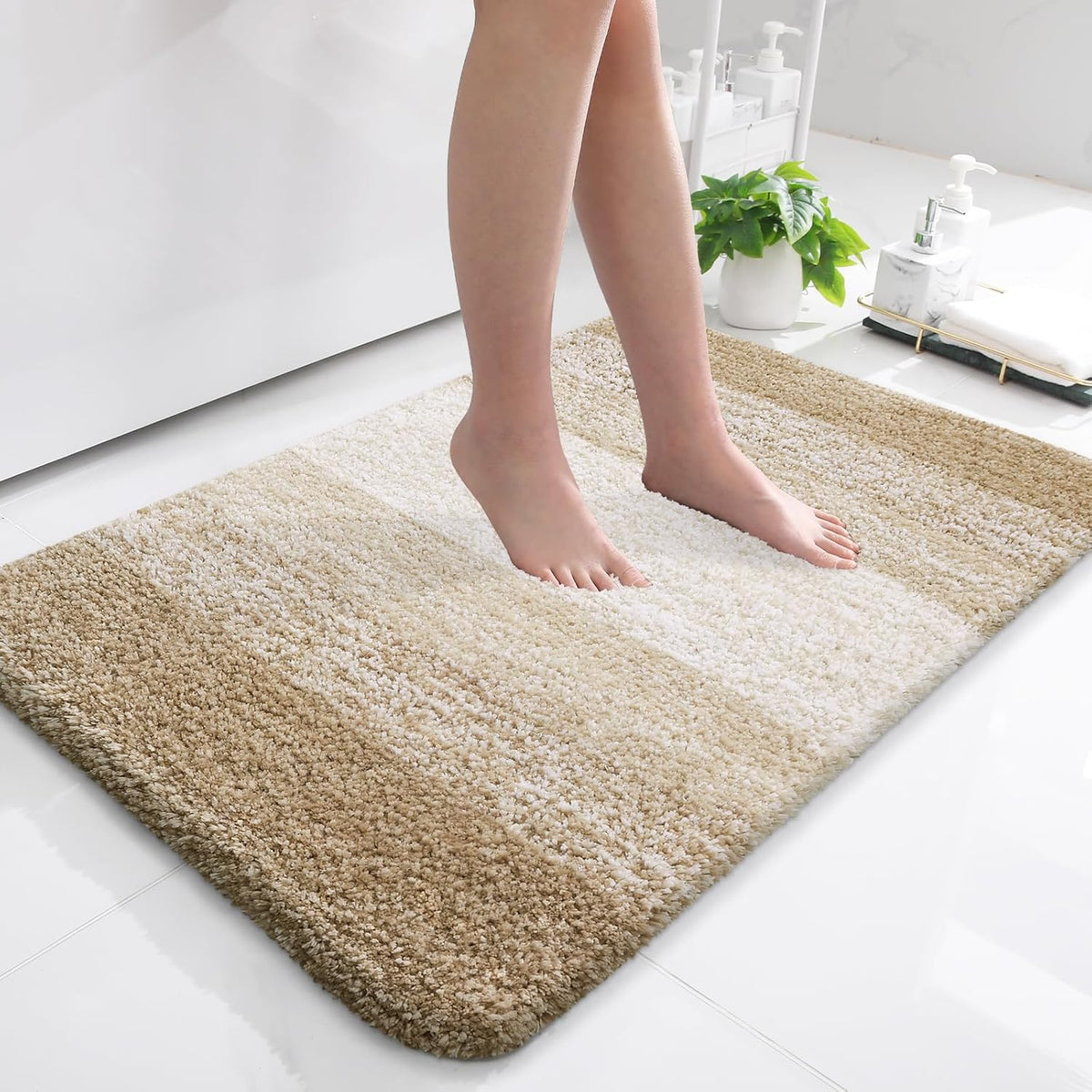 OLANLY Bathroom Rugs Mat 36x24, Extra Soft Absorbent Microfiber Bath Rugs, Rubber Backing, Quick Dry, Machine Washable Bath Mats for Bathroom Floor, Tub and Shower, Home Decor Accessories, Tan